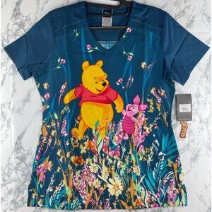Tooniforms Size XS Winnie The Pooh & Piglet Floral Print Scrub V NeckTop